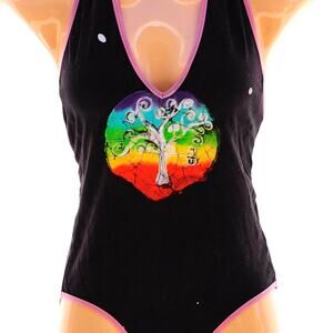 Womens Bodysuit Size Medium Handcrafted Batik Rainbow Hippie Festival Travel Fun